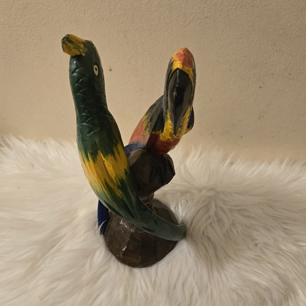 Beautiful Tropical Parrot Bird Hand Carved Painted Wood Artwork